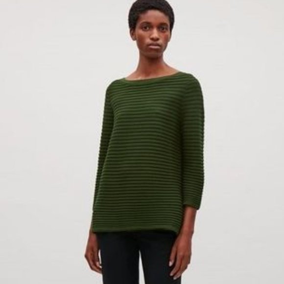 COS Sweaters - COS Green Ribbed Cotton Tunic Sweater L